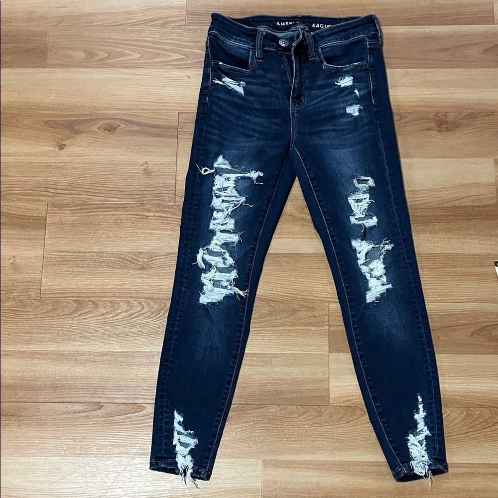 American Eagle Outfitters Women's Ripped Navy Jeans